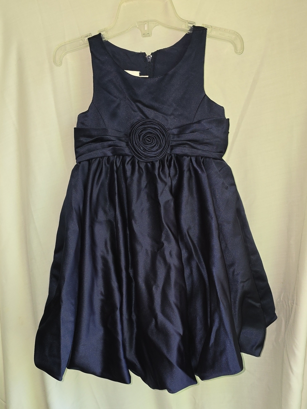 David's Bridal Navy Flower-Bodice Satin Party Dress